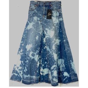 New Tags Needles brand bleached denim maxi skirt sz 32